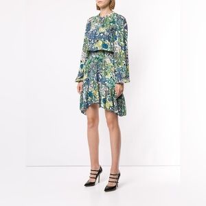 A.L.C. Nami Print Saloni Ruffle 100% Silk Mini Dress Size 2